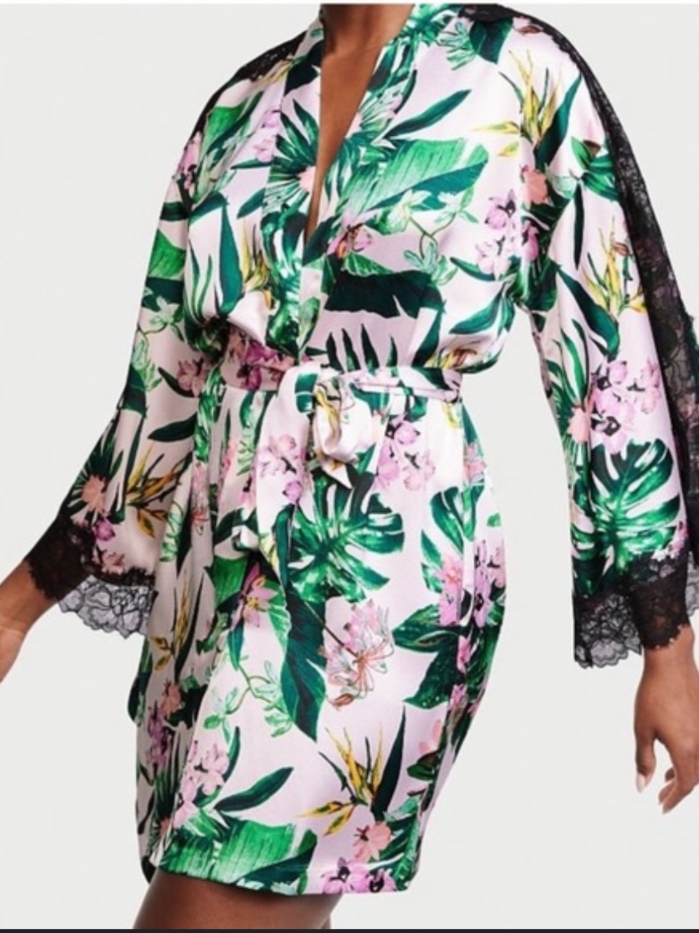 Victoria's Secret Satin Floral and Lace Robe (NO BELT) Women's XL/XXL